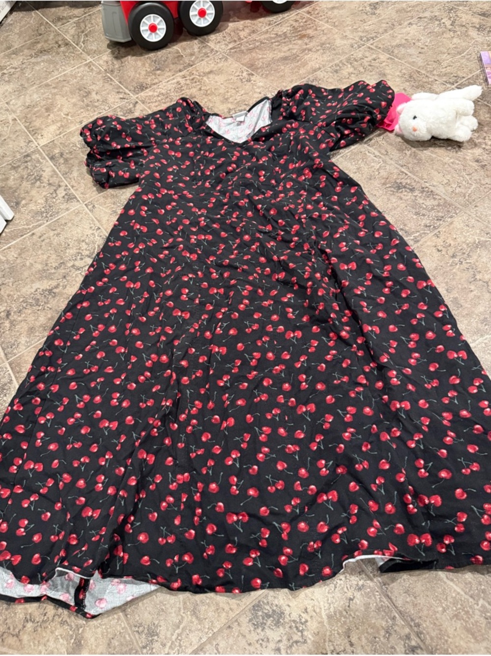NWOT Black Cherry Print Dress with pockets